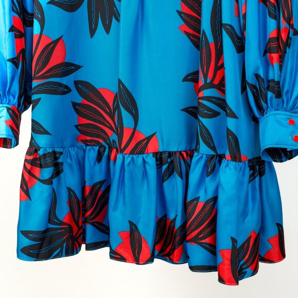 Roksanda SS/18 Aviana Blue Floral Silk Long-Sleeve Mini Dress - Picture 7 of 11